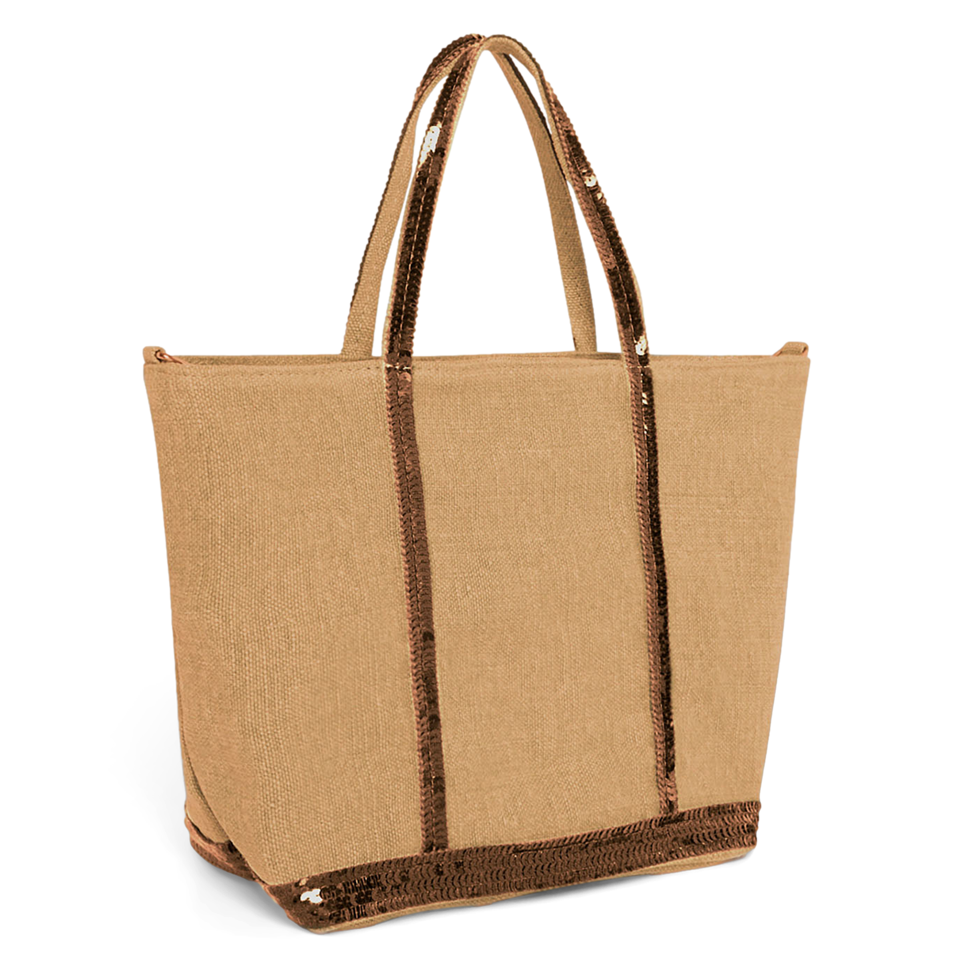 Sac cabas S à sequins en lin| Marron