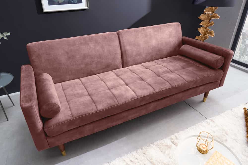 Modernes Schlafsofa COUTURE 200cm altrosa Microvelours 3-Sitzer Couch mit Schlaffunktion