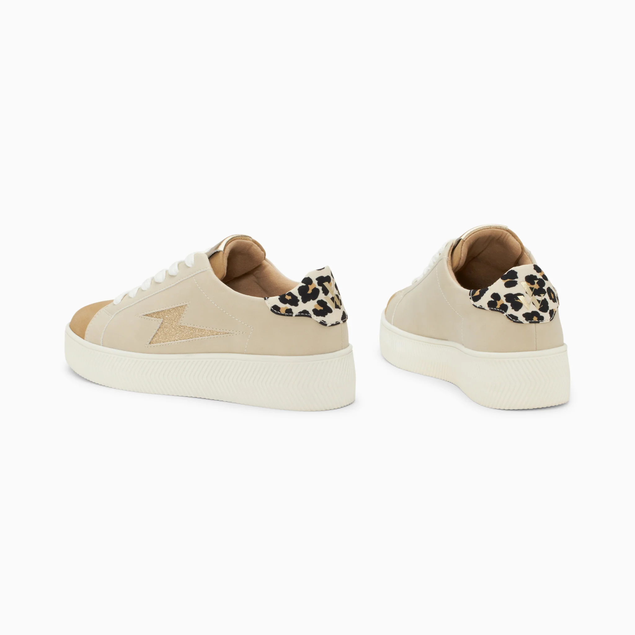 Sneakers-Baskets éclair Berthe beige et camel à lacets