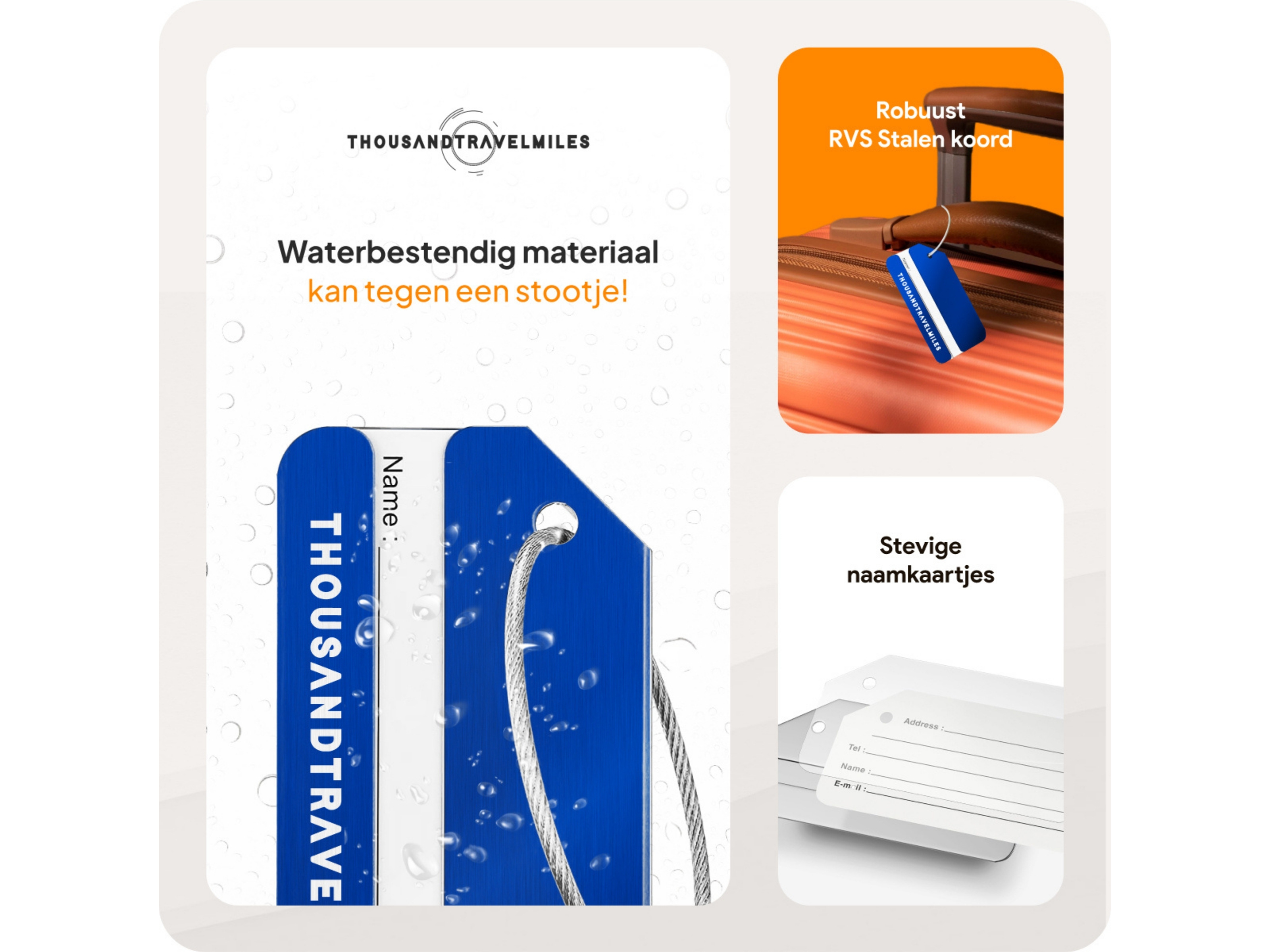 Thousandtravelmiles set van 4 Aluminium Bagagelabels - Blue