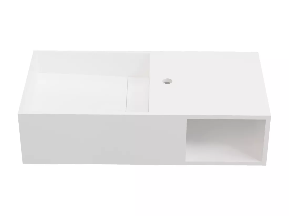 Plan vasque suspendu en solid surface avec niche - Blanc - L80 x l40 x H20 cm - GOYOKO