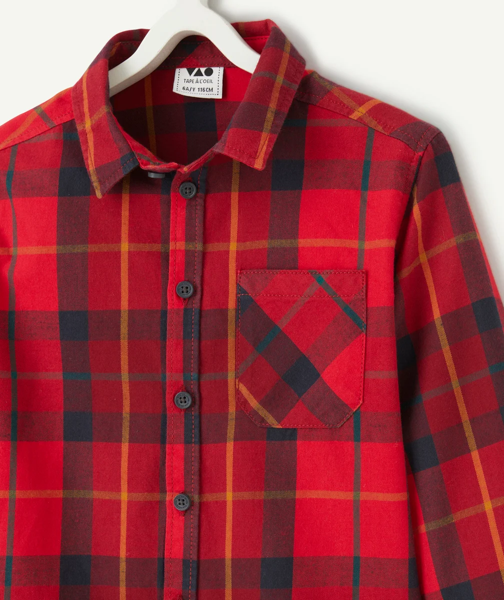CHEMISE À CARREAUX GARÇON EN COTON ROUGE AVEC POCHE