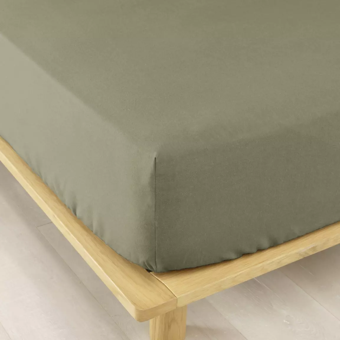 Drap housse flanelle de coton (140 x 190 cm) Théa Vert romarin