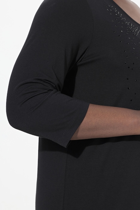 Shirt, Ziersteine, Classic, Rundhals, 3/4-Arm