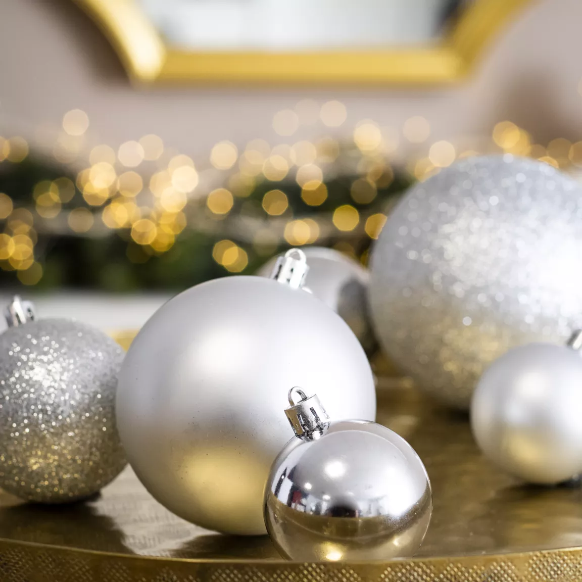 Lot de 20 boules de Noël assorties New Alpine Argent