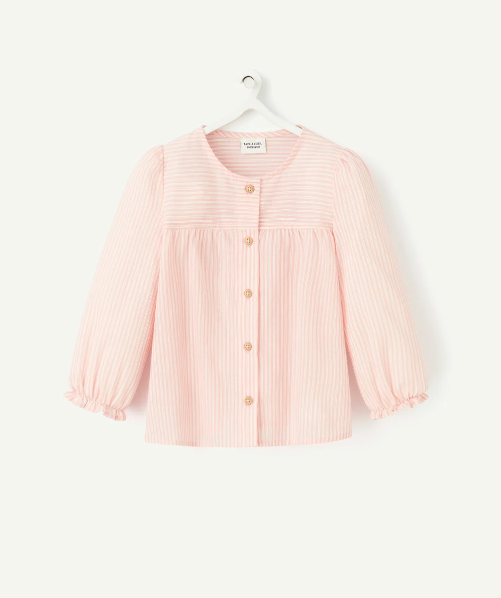 BLOUSE BÉBÉ FILLE ROSE RAYÉE ET DÉTAILS AJOURÉS
