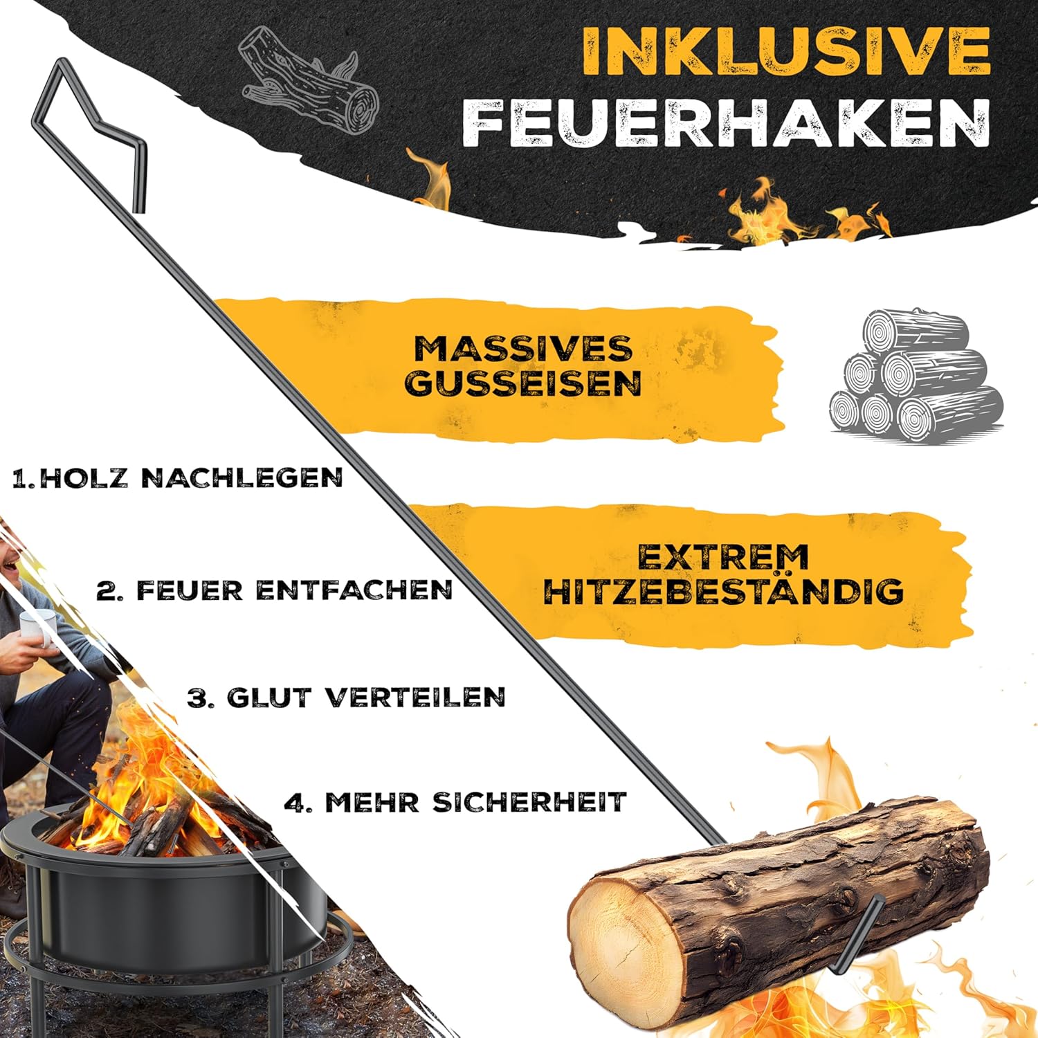 KESSER® Feuerschale mit Grillrost Ø65cm Feuerkorb 0,6mm Kaltveredelter Stahl | Mobile Feuertonne mit Reifen | Holz & Kohle Feuerstelle inkl. 60cm Feuerhaken aus Gusseisen, Ø52cm, Bürste & Cover