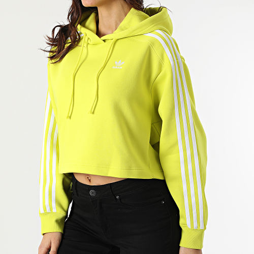Sweat Capuche Femme Crop A Bandes HC7532 Vert Fluo