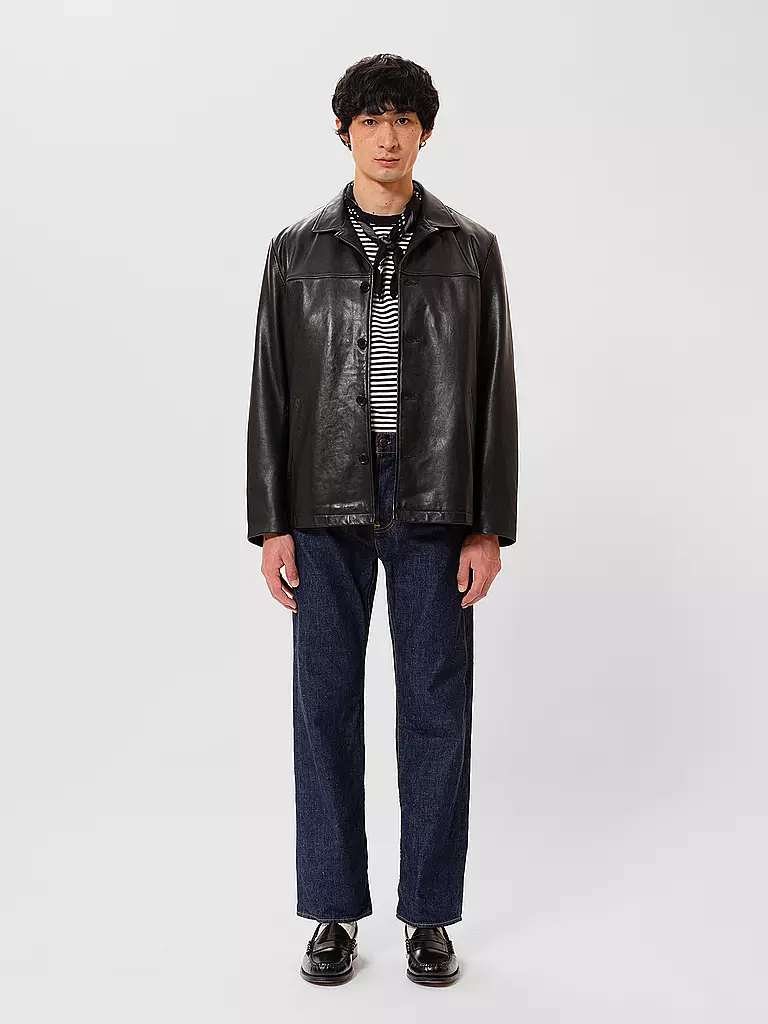NUDIE JEANS Lederjacke schwarz