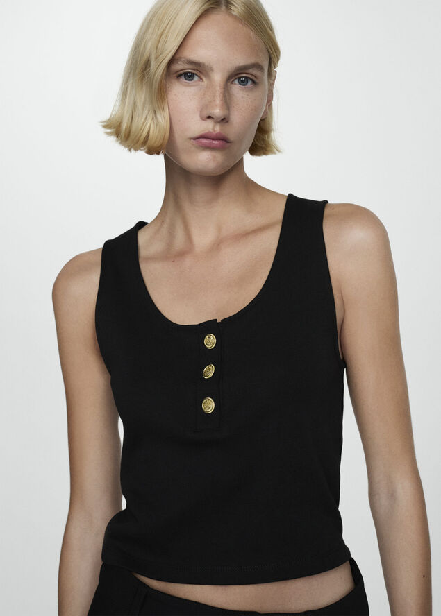 MANGO Top with straps and buttons Black