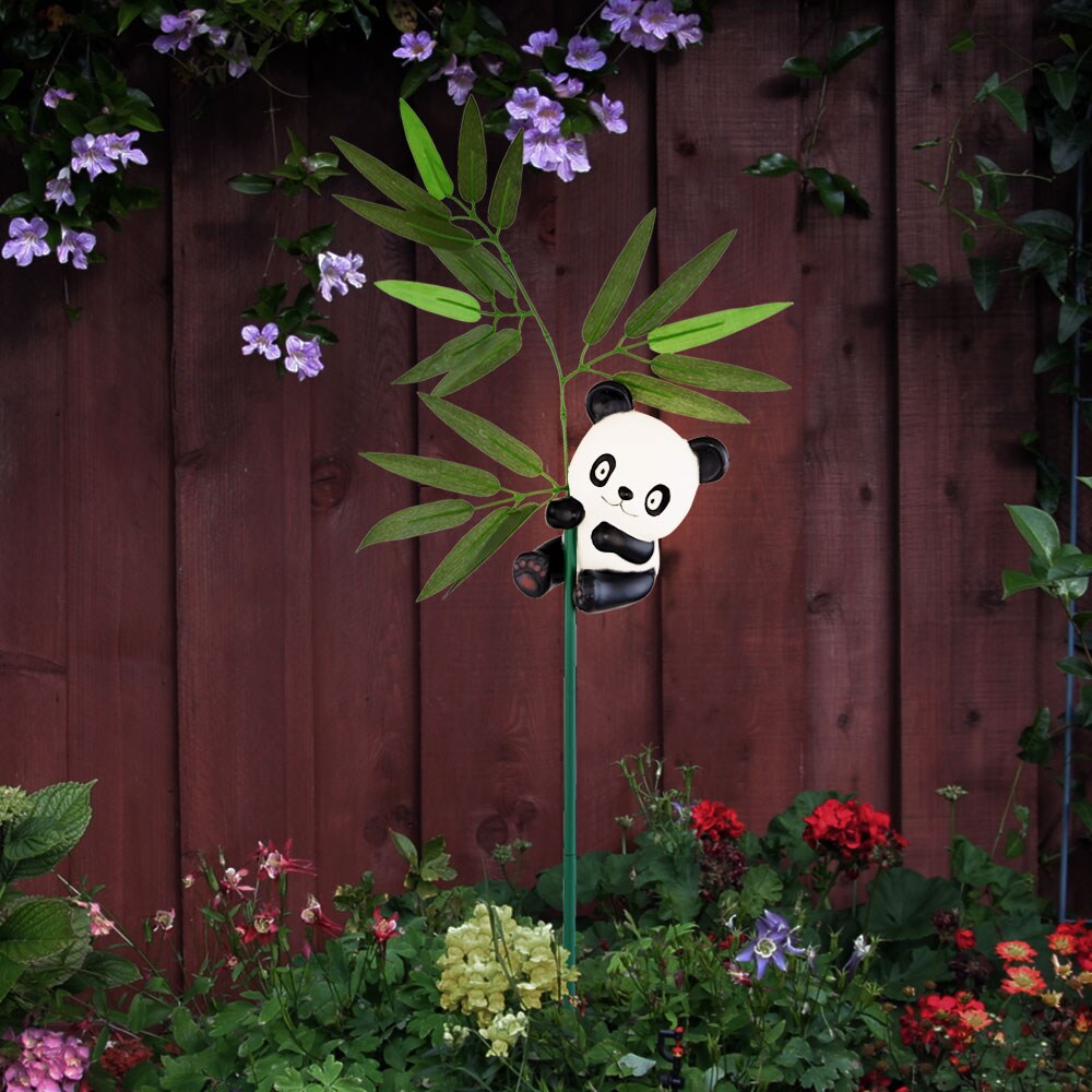 LED Solar Steckleuchte, Pandabär, Blätter, bunt, H 70 cm