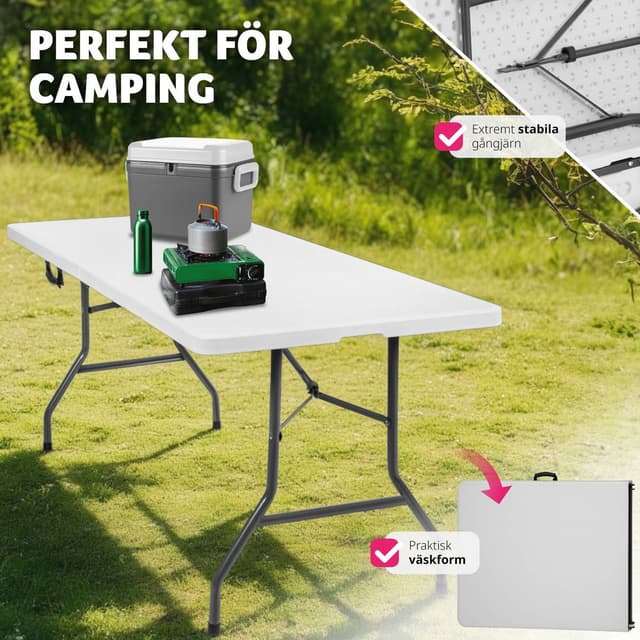 Campingbord foldbar hvid 183x76x74cm