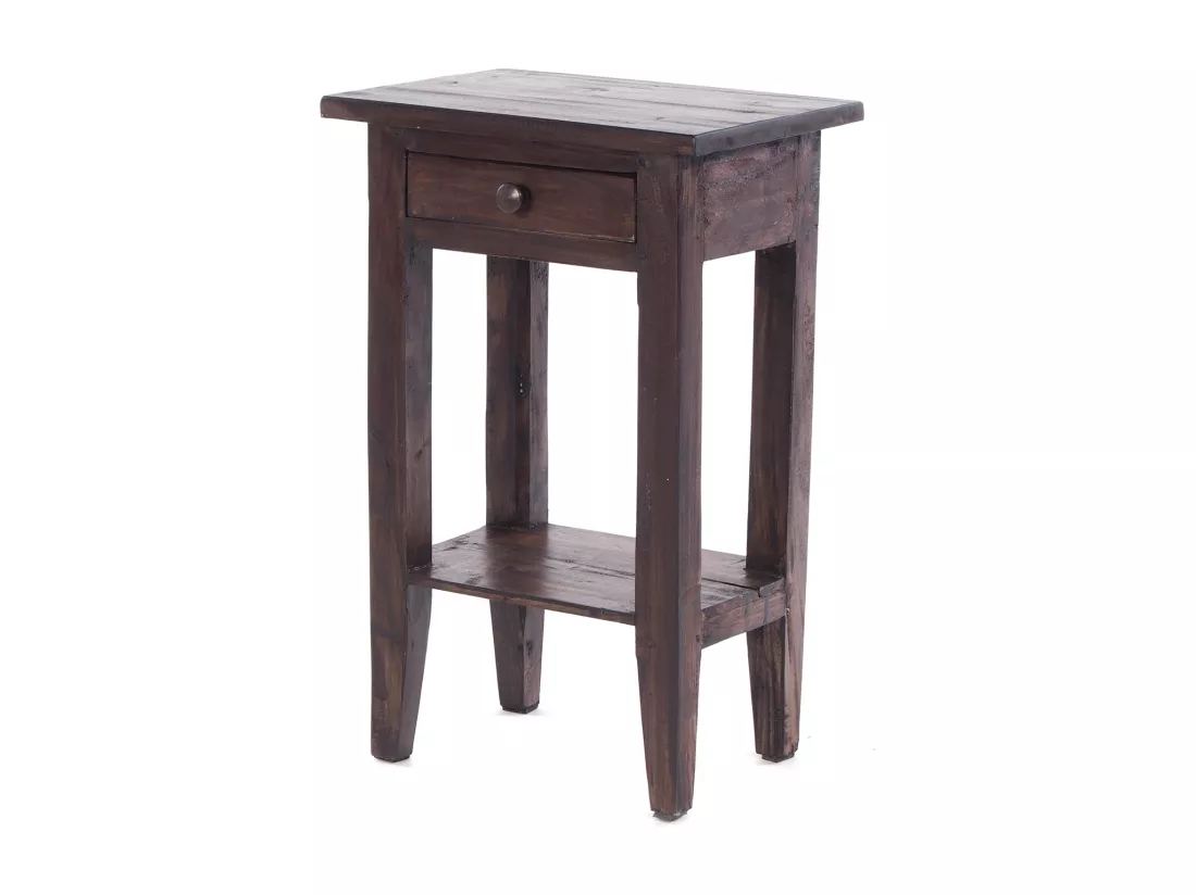 TABLE DE TÉLÉPHONE PLANTE Bois massif en acajou, avec tiroir 03 dunkelbraun
