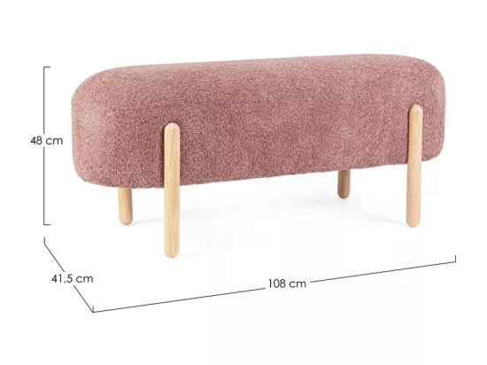 Banc en tissu effet bouclé rose foncé, pieds en bois de caoutchouc - DAYLA
