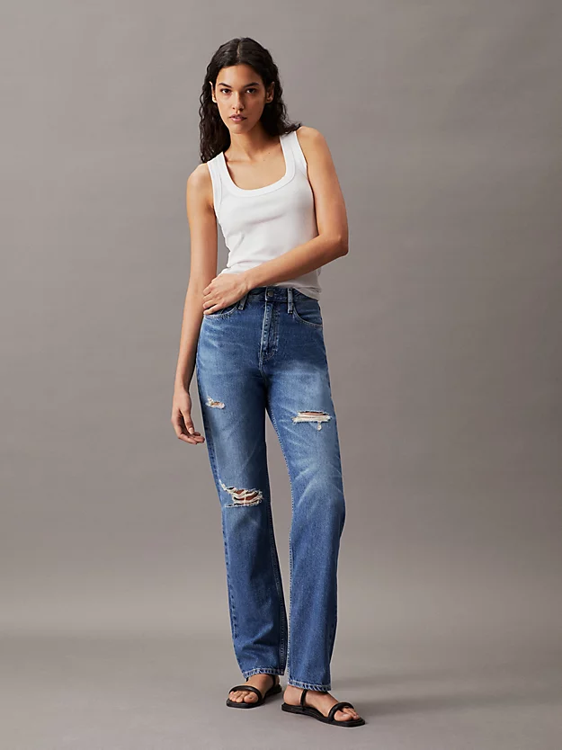 Calça jeans reta de cintura alta
