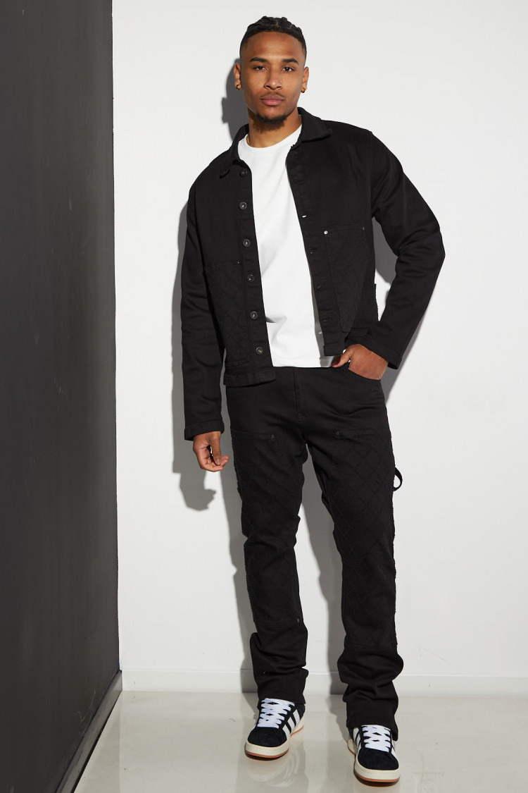 Ensemble 2 pièces veste + jean noir à motif losange