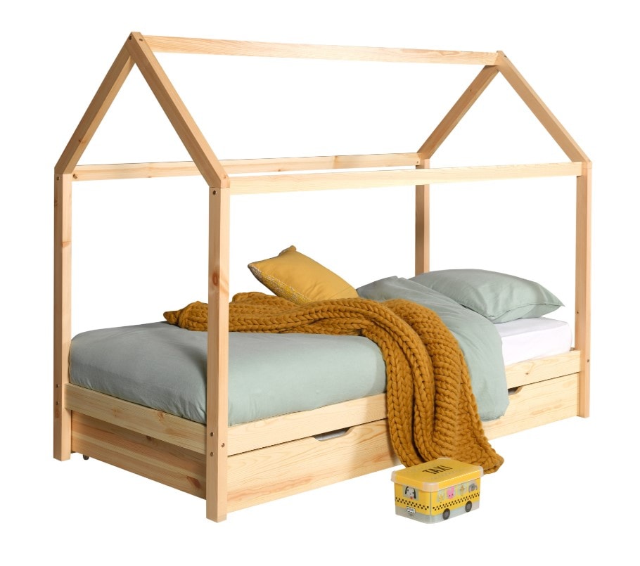 Dallas 2 Hausbett 90 x 200 cm Liegefläche inkl Bettschublade, Natur