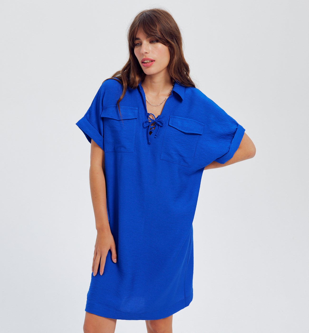 Robe à col lacé Femme - Bleu