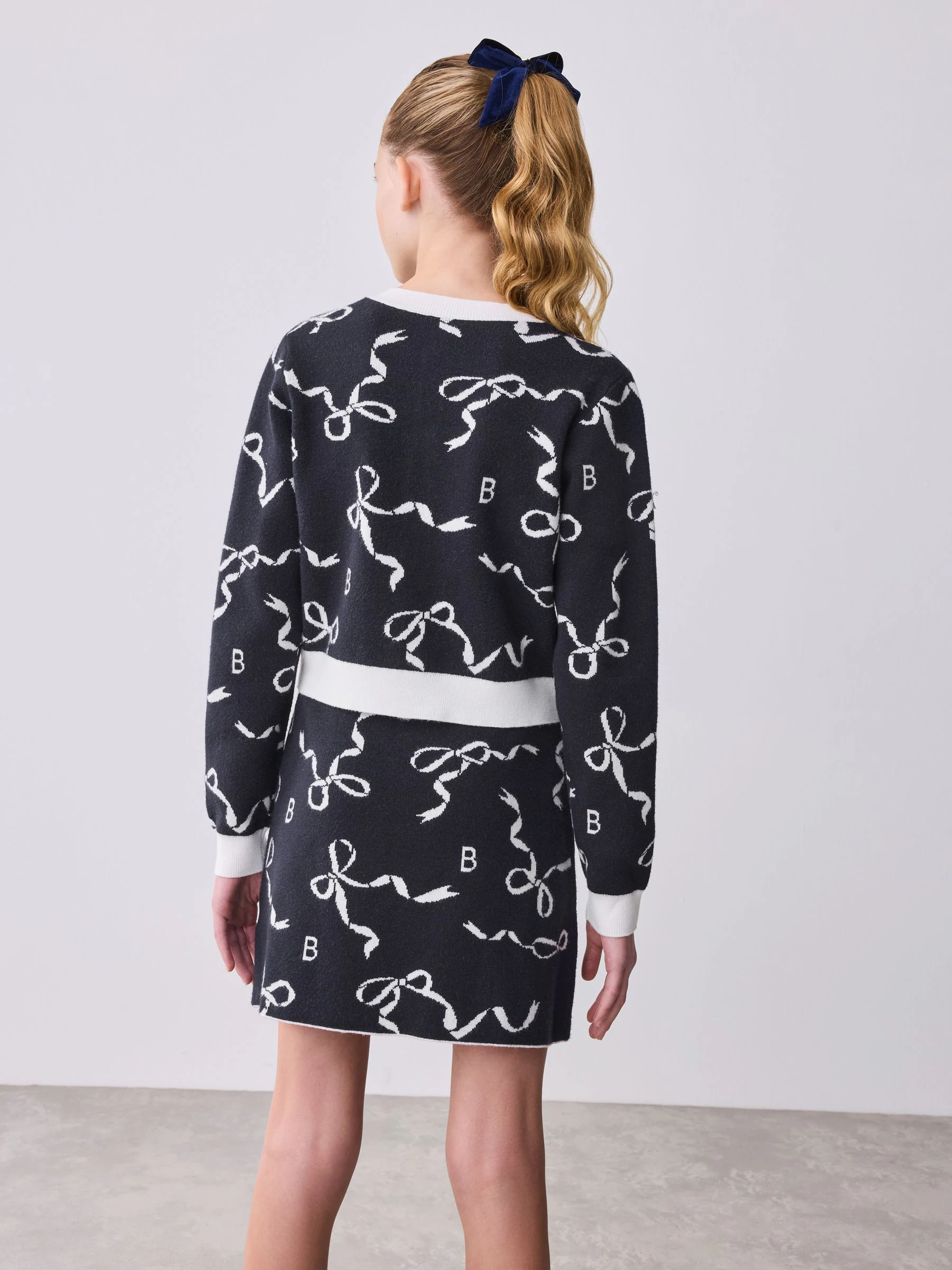 Baker by Ted Baker - Marineblauwe 2 -delige Set van gebreid Vest en Rok met Strik