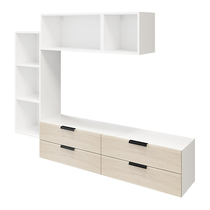 Meuble TV 4 tiroirs blanc et effet chêne GoodHome Atomia H. 150 x L. 225 x P. 37 cm