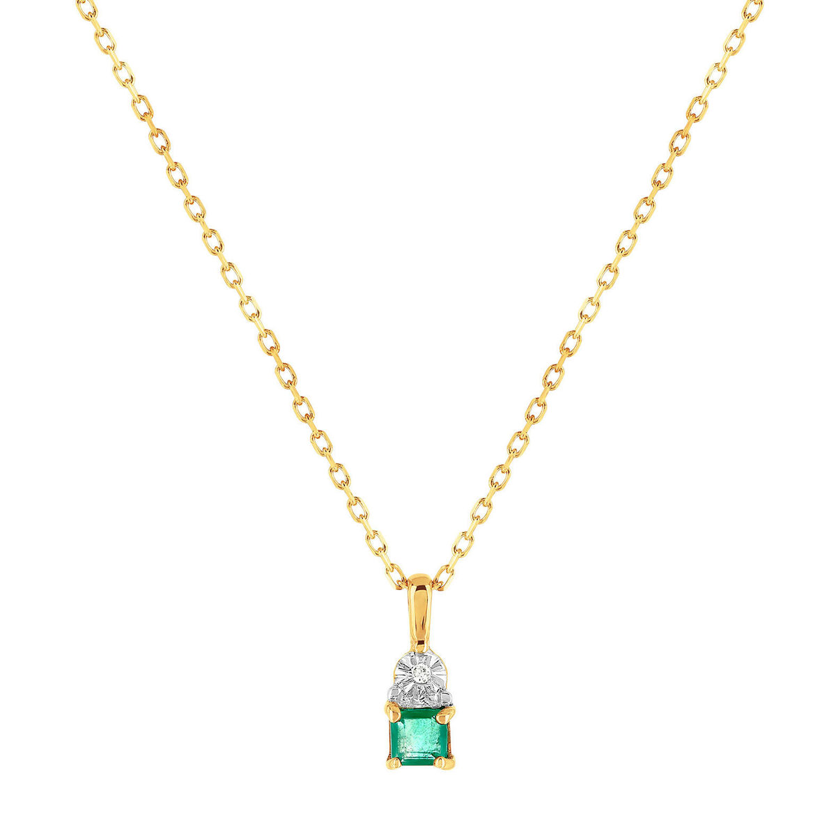 Collier or 375 2 tons émeraude et diamant 45 cm avec anneau de raccourcissement à 42cm