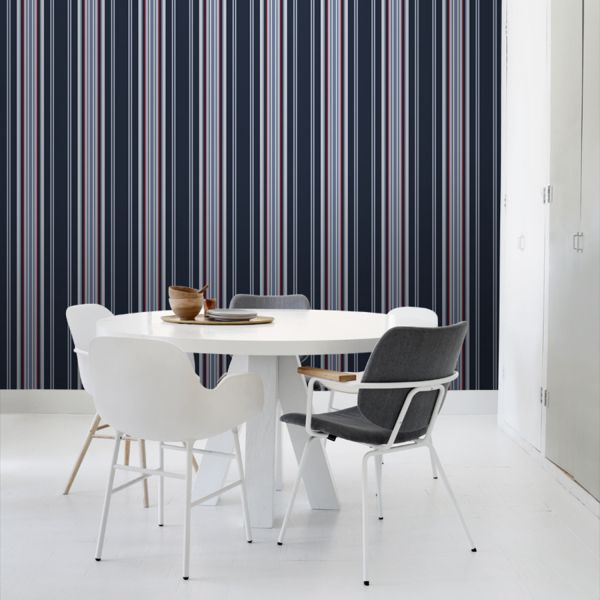 Estahome Strepen Behang III - 0,53 x 10,05 m - Marine Blauw / Rood