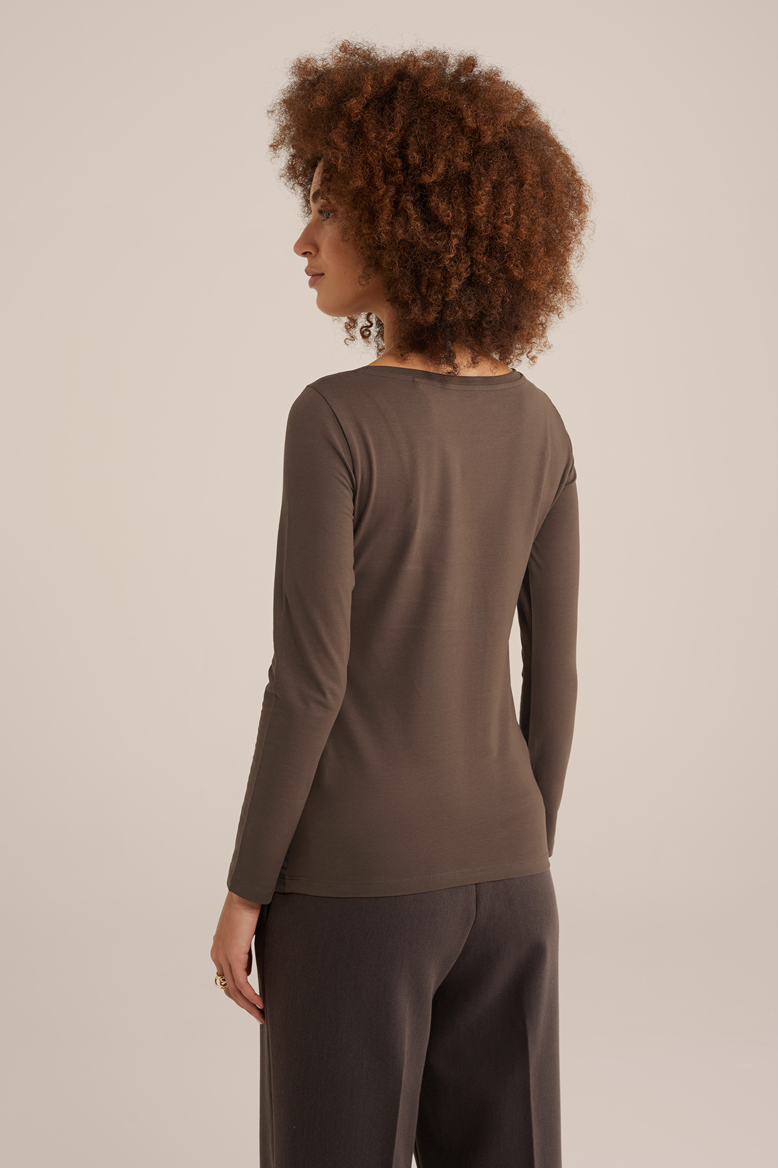 T-shirt van katoenmix WE Fashion Bruin