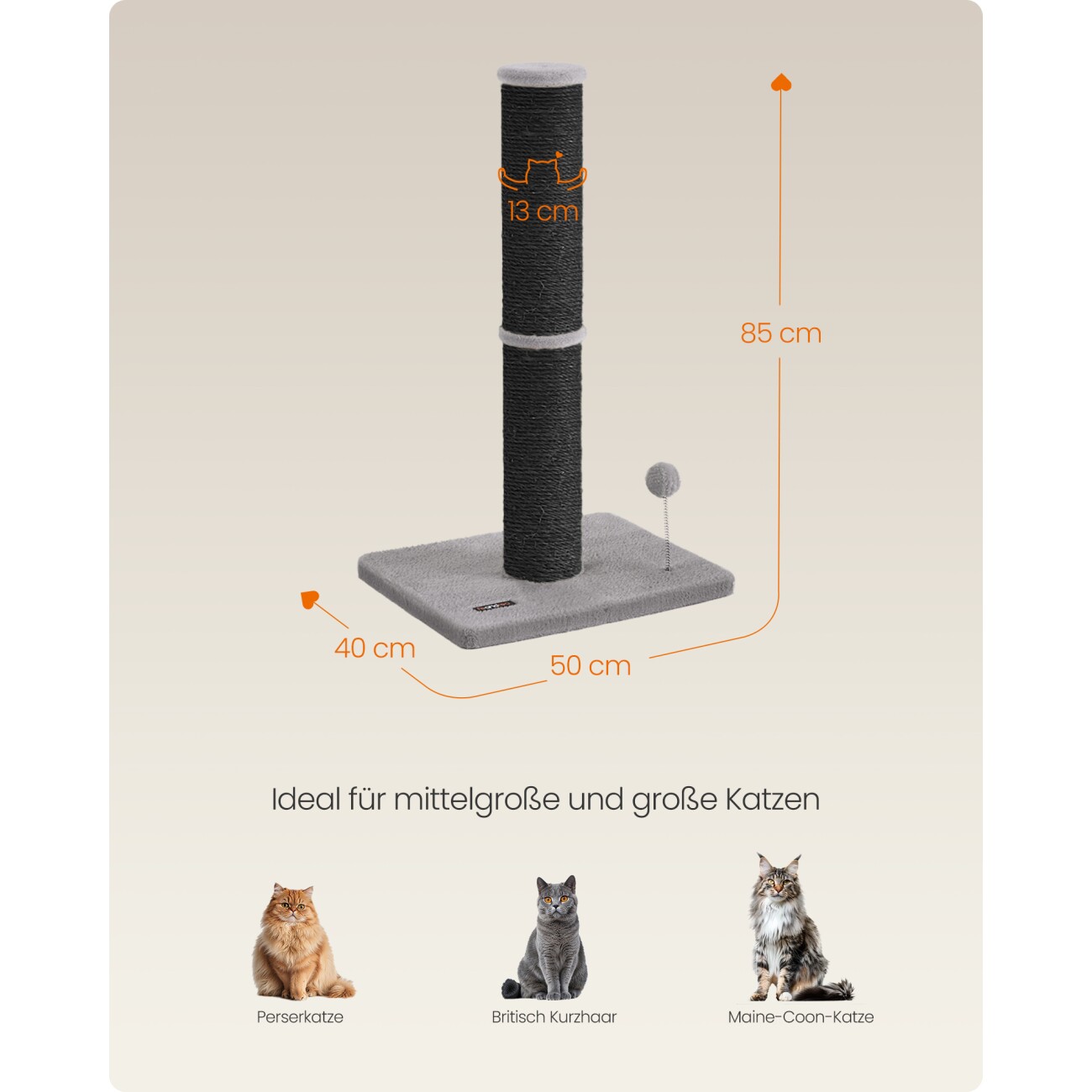 FEANDREA Kratzbaum Kratzsäule mit Plüschball und Glocke schwarz