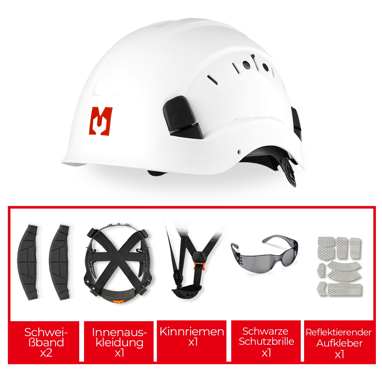 Mustbau Sicherheitshelm-Set - Schutzhelm mit Schutzbrille, Verstellbarer Kopfriemen von 53 bis 63 cm
