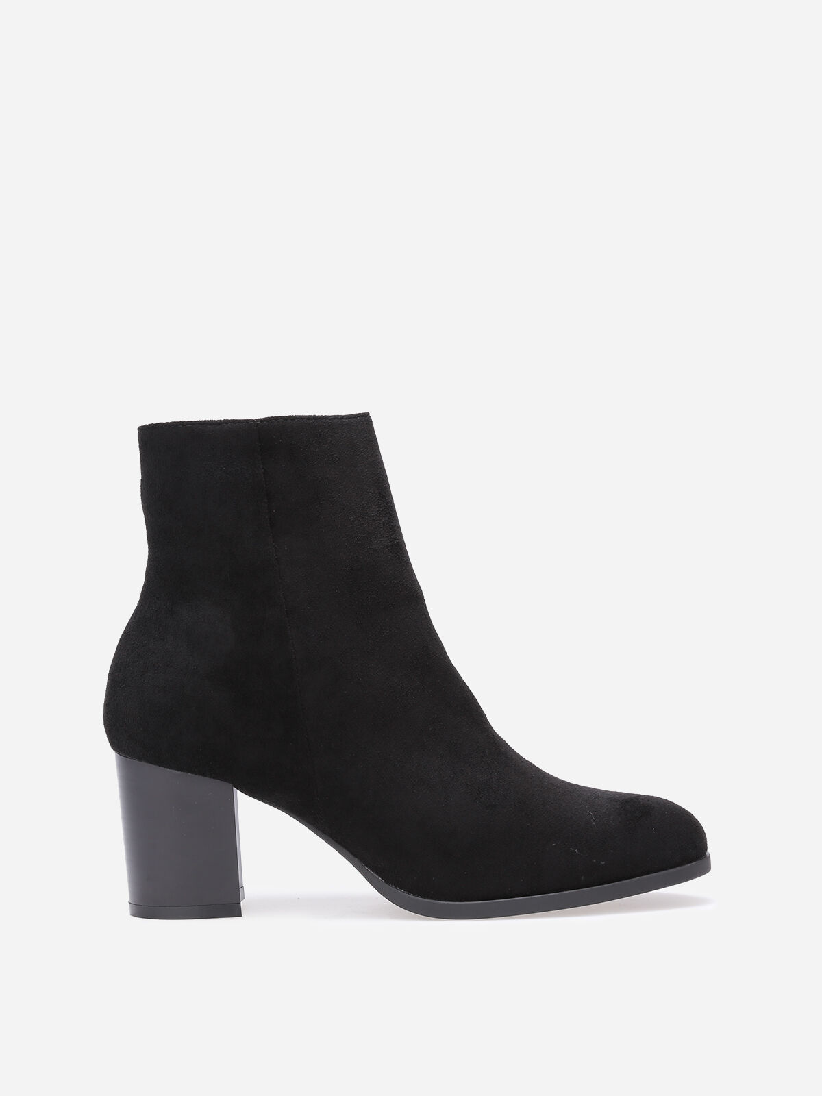 Bottines en suédine à talon et bout rond- Noir