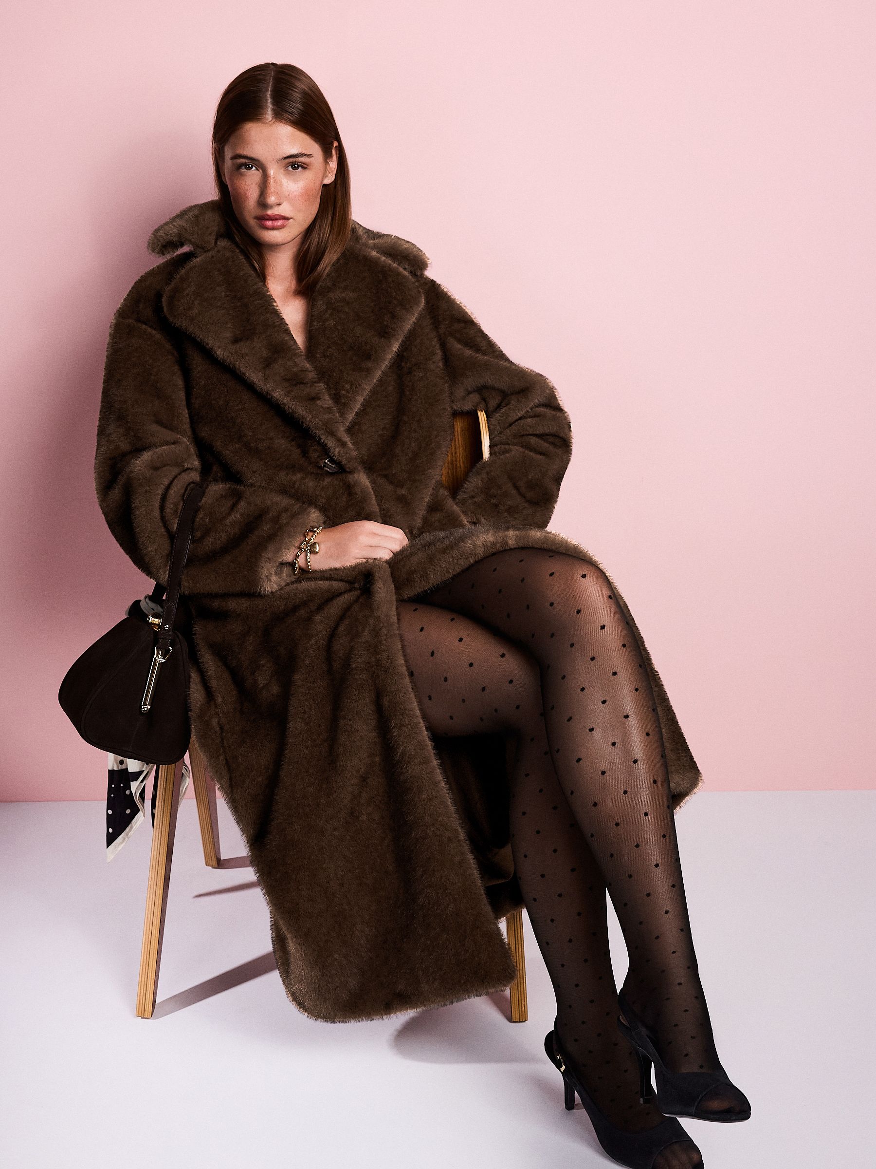Chocoladebruin - Tabitha Simmons X Next Premium Long Faux Fur Coat