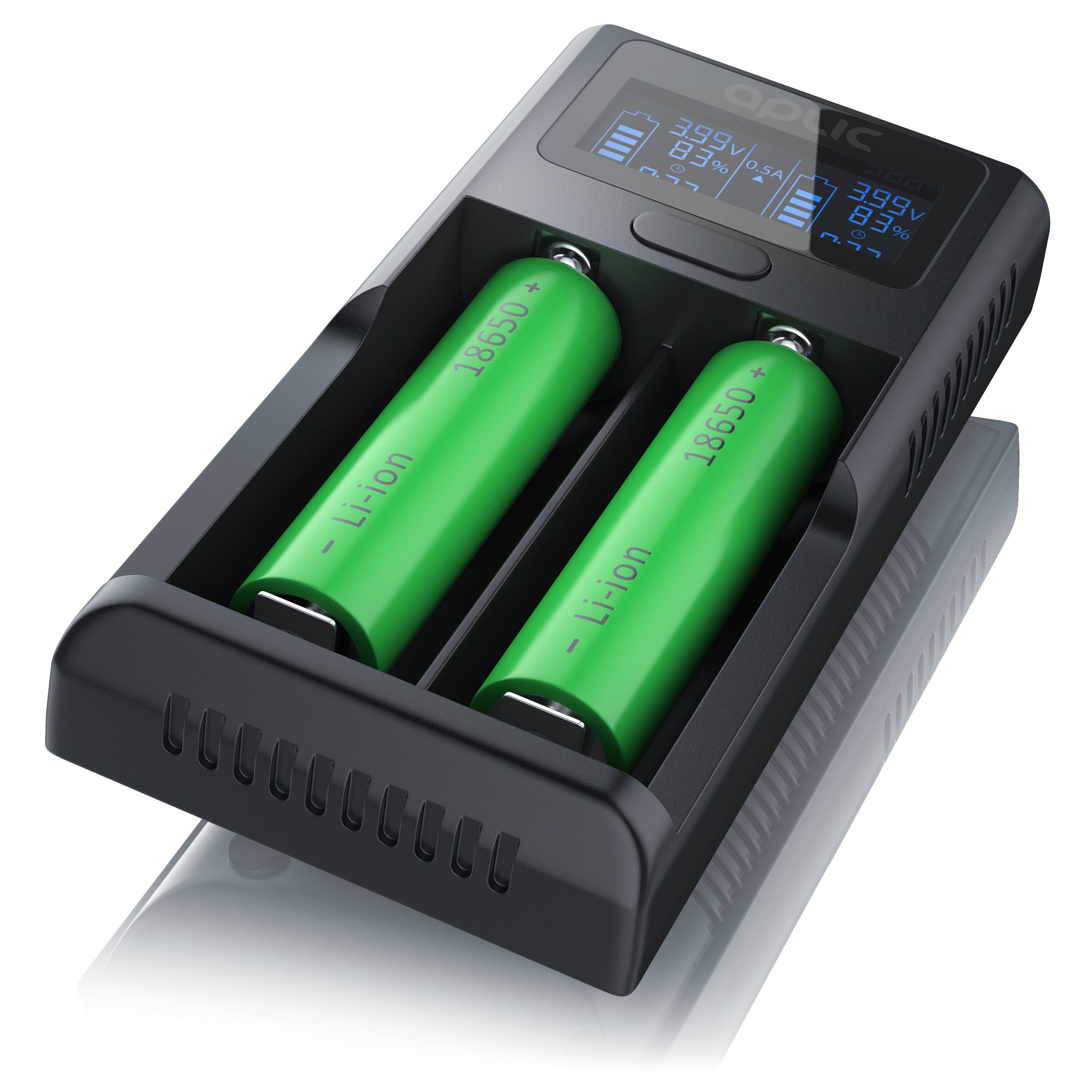 Aplic Batterie-Ladegerät 2000 mA, USB, LCD Display, für wiederaufladbare 3,7V + 3,6V Li-Ion Akkus