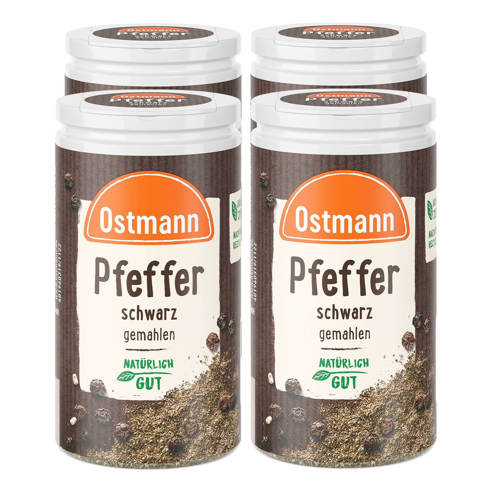 Ostmann Pfeffer schwarz gemahlen Streuer 40 g, 4er Pack