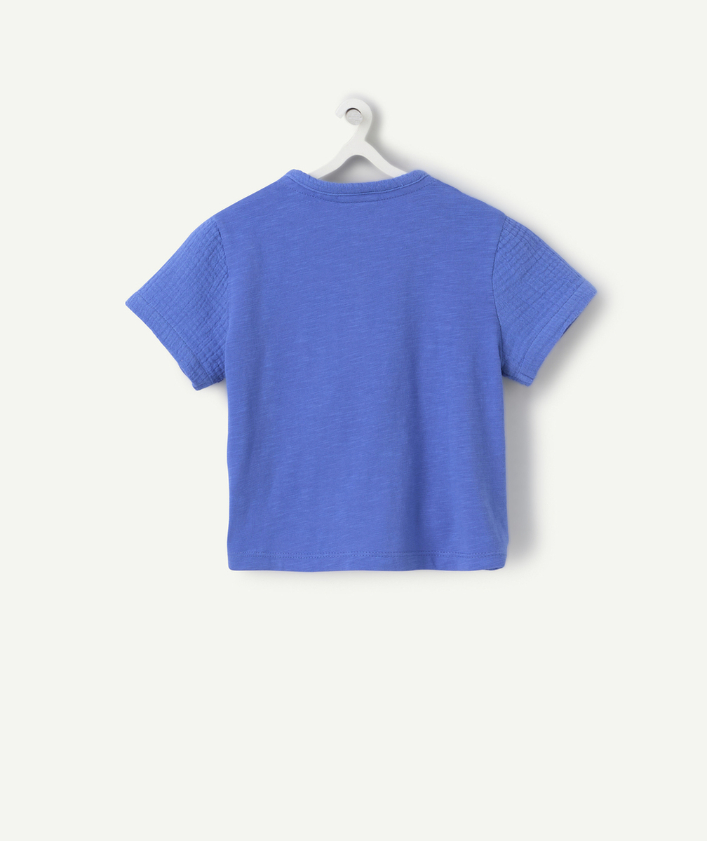 t-shirt manches courtes bébé garçon en gaze de coton bleu roi