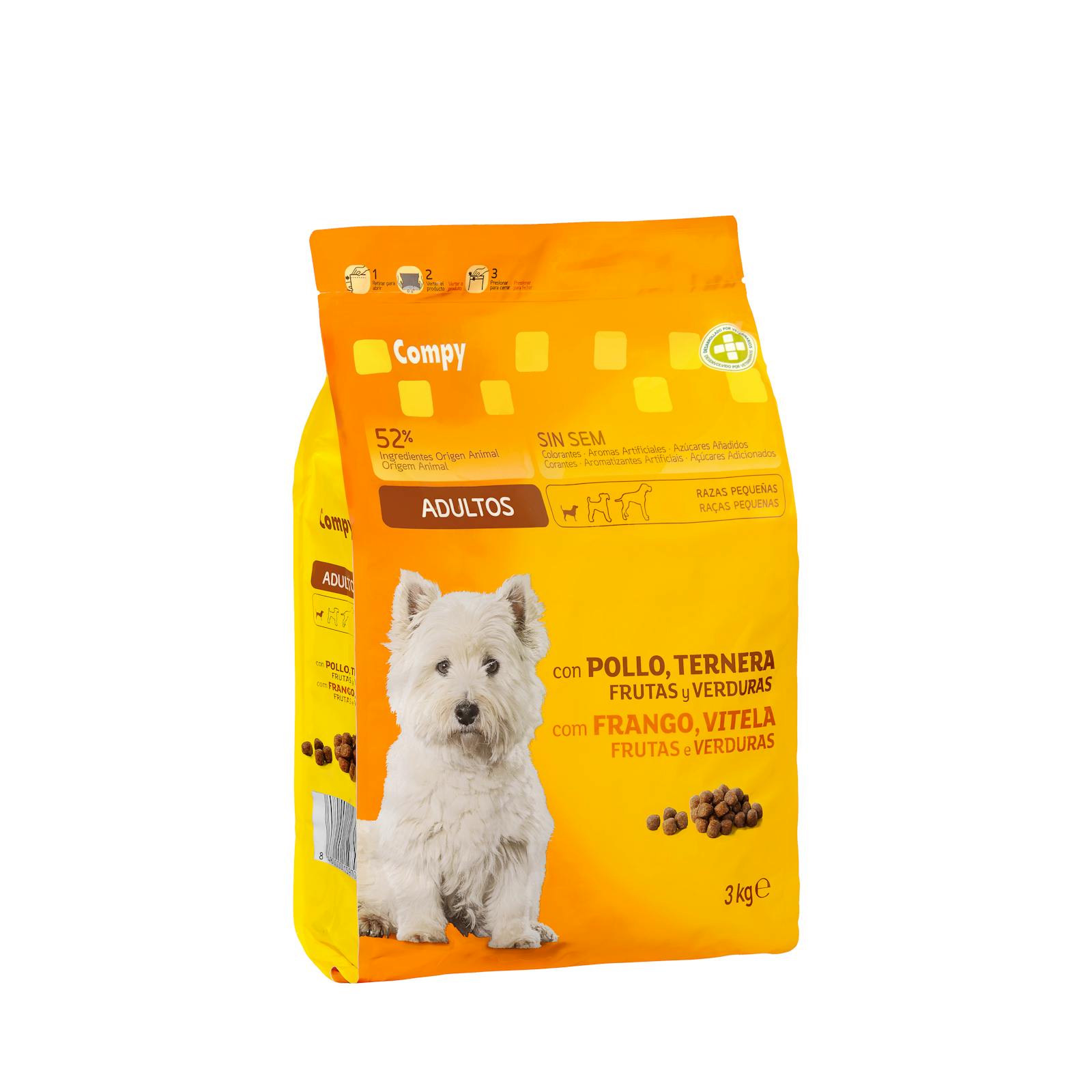 Nourriture pour chien adulte Compy au poulet, bœuf, fruits et légumes