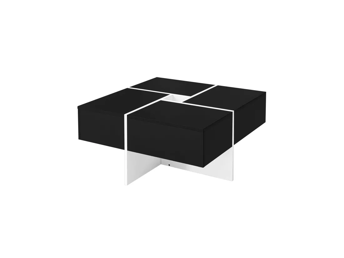 Table basse carrée avec rangement central, noire,d70cm×h35cm