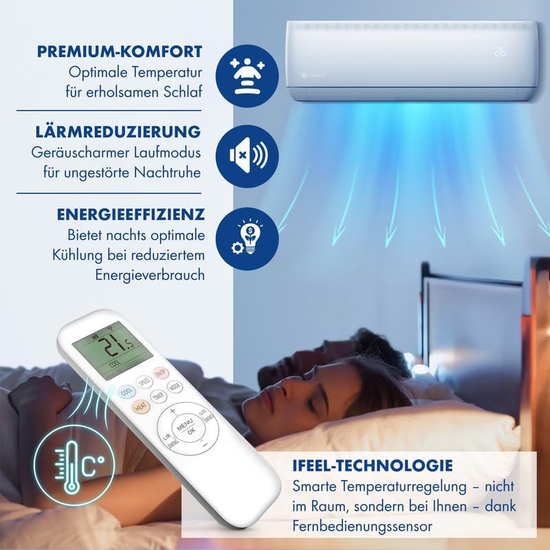 Multisplit Klimaanlage 2 Innengeräte Set (2,6kW + 5,3kW) Klimagerät Air Conditioner mit Heizfunktion 18000 BTU 5.3kW A++ WiFi/App-Steuerung 4D AirFlow Heizen bis -20°C Vorgefüllt R32