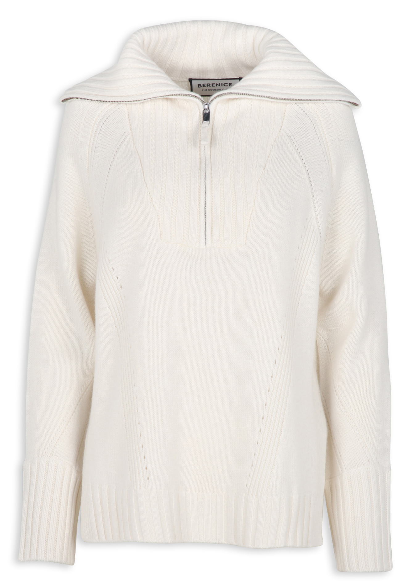 ANNSOFIA - Pull ample à col montant zippée en laine | Blanc