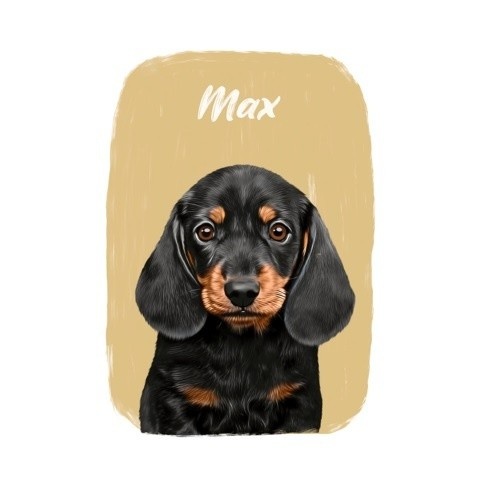 Retrato realista personalizado de Mascochula Max em folha com seu animal de estimação mostarda.