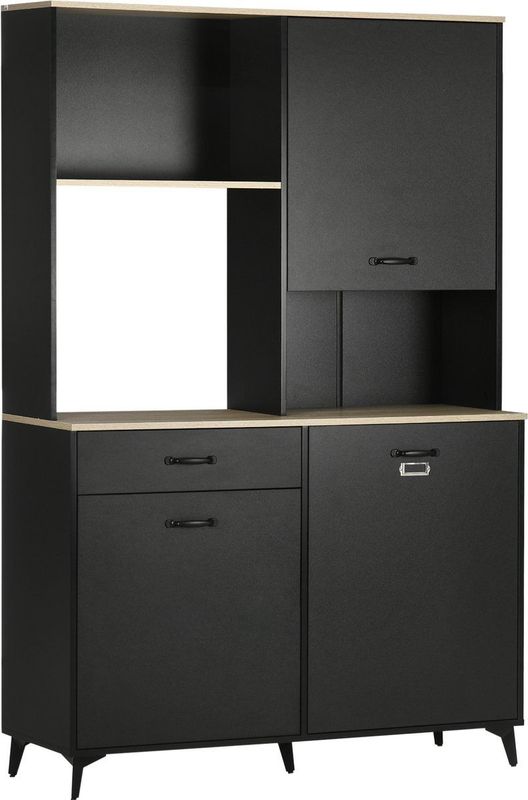 Buffetkast - Tweekleurig Zwart - Licht Eikenhout - Industrieel Design