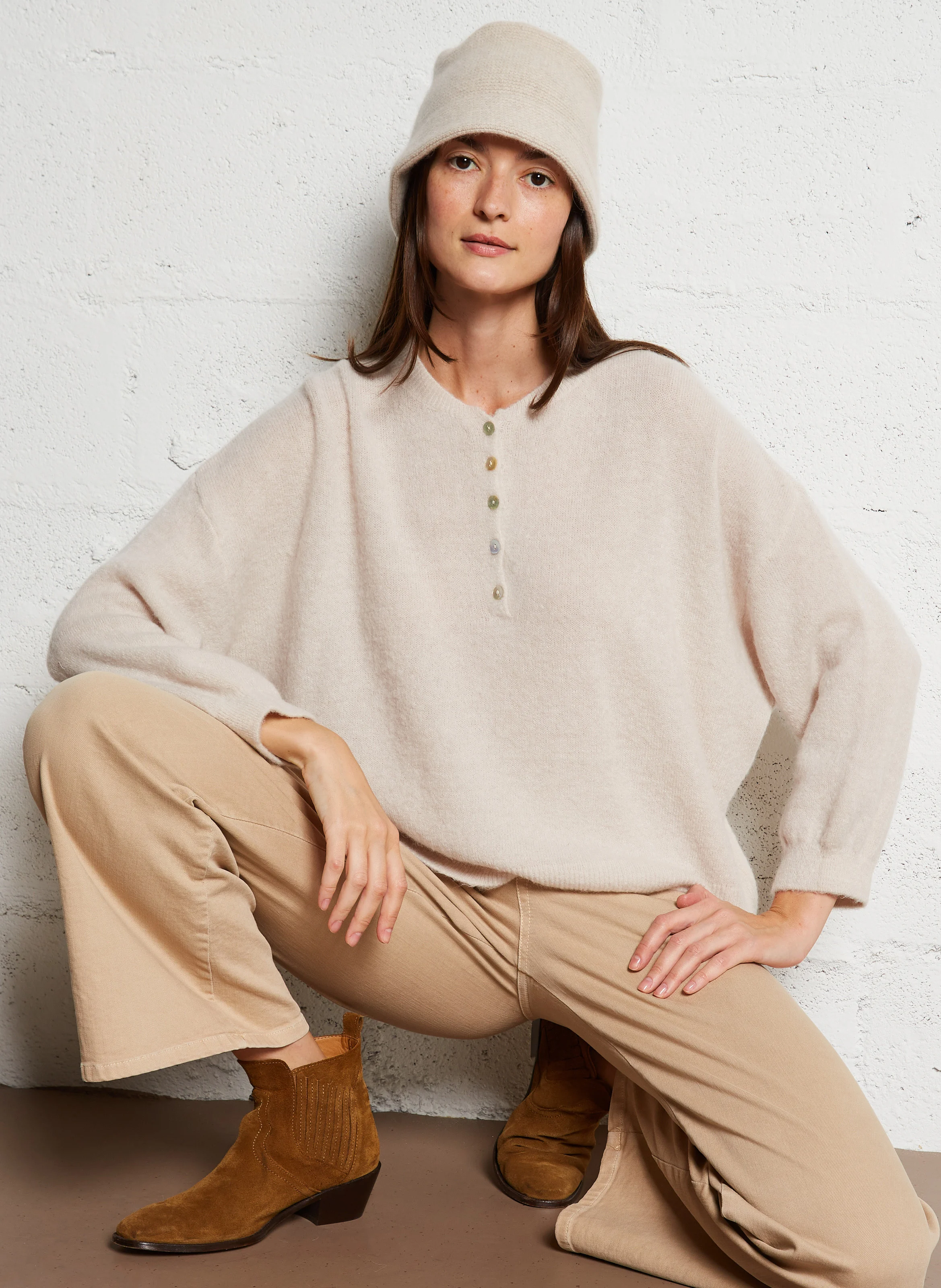Pull col rond en laine mélangée | Blanc