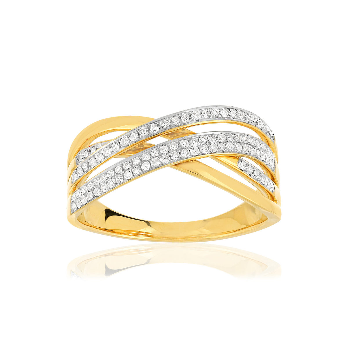 Bague or 750 2 tons anneaux entrelacés diamants