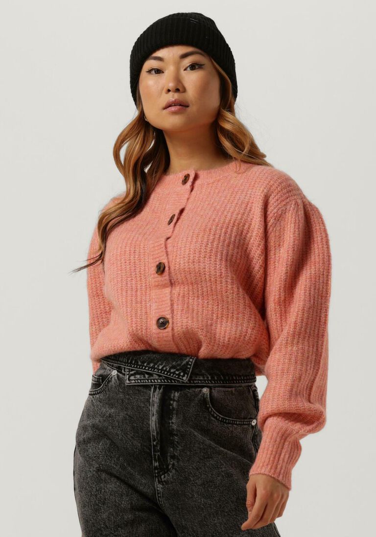 SCOTCH & SODA roze scotch & soda vest knitted crewneck cardigan with puffed sleeves
