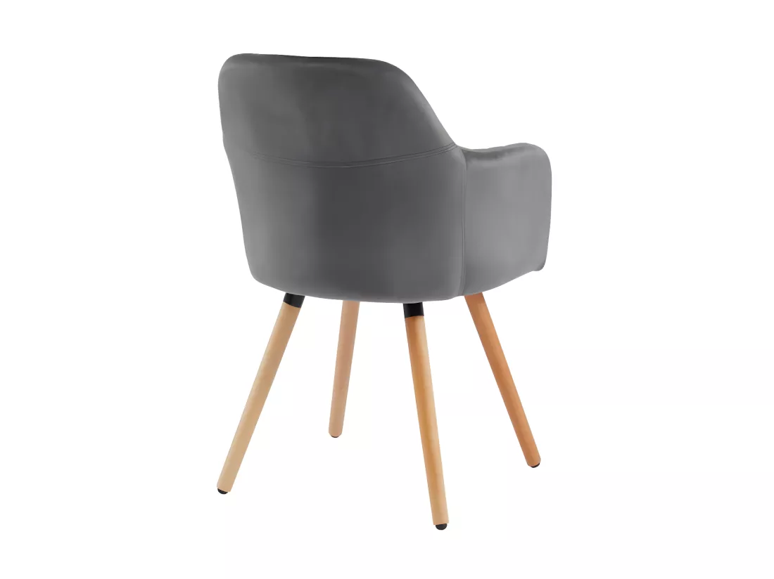 Chaise avec accoudoirs en velours et métal effet bois - Gris - ELEANA