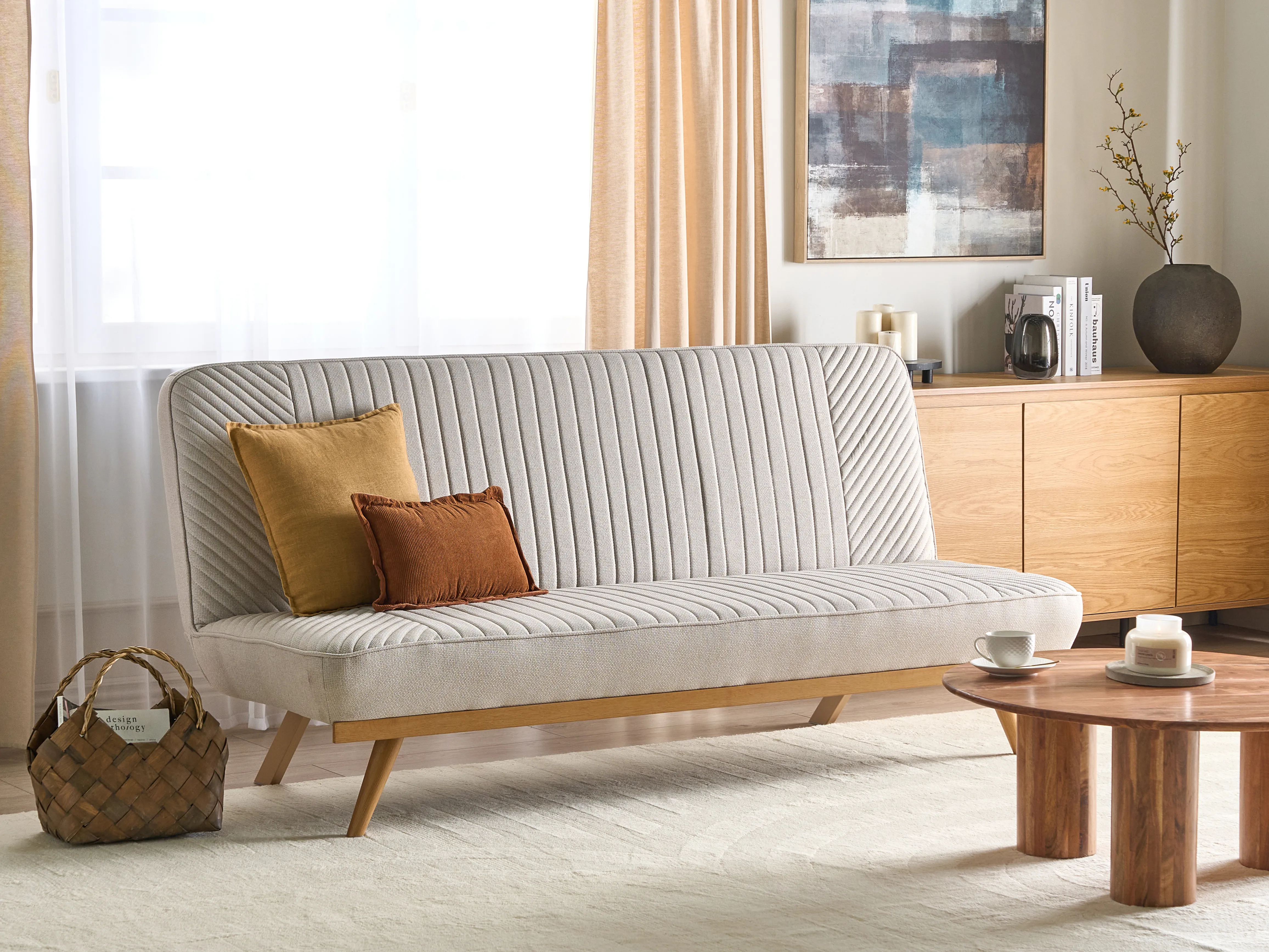Slaapbank 2-zits KALFAFEL Stof Beige