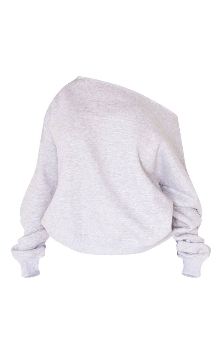 Gris Chiné Sweat Shape À Bords Bruts Et Épaule Tombante