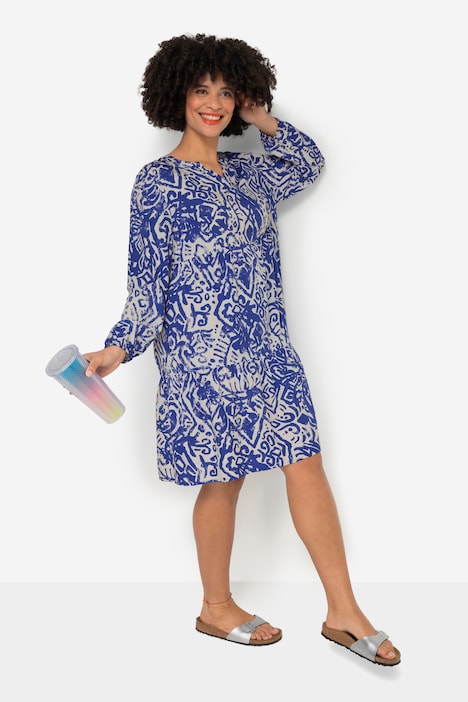 Kleid, Alloverdruck, Tunika-Ausschnitt, Langarm