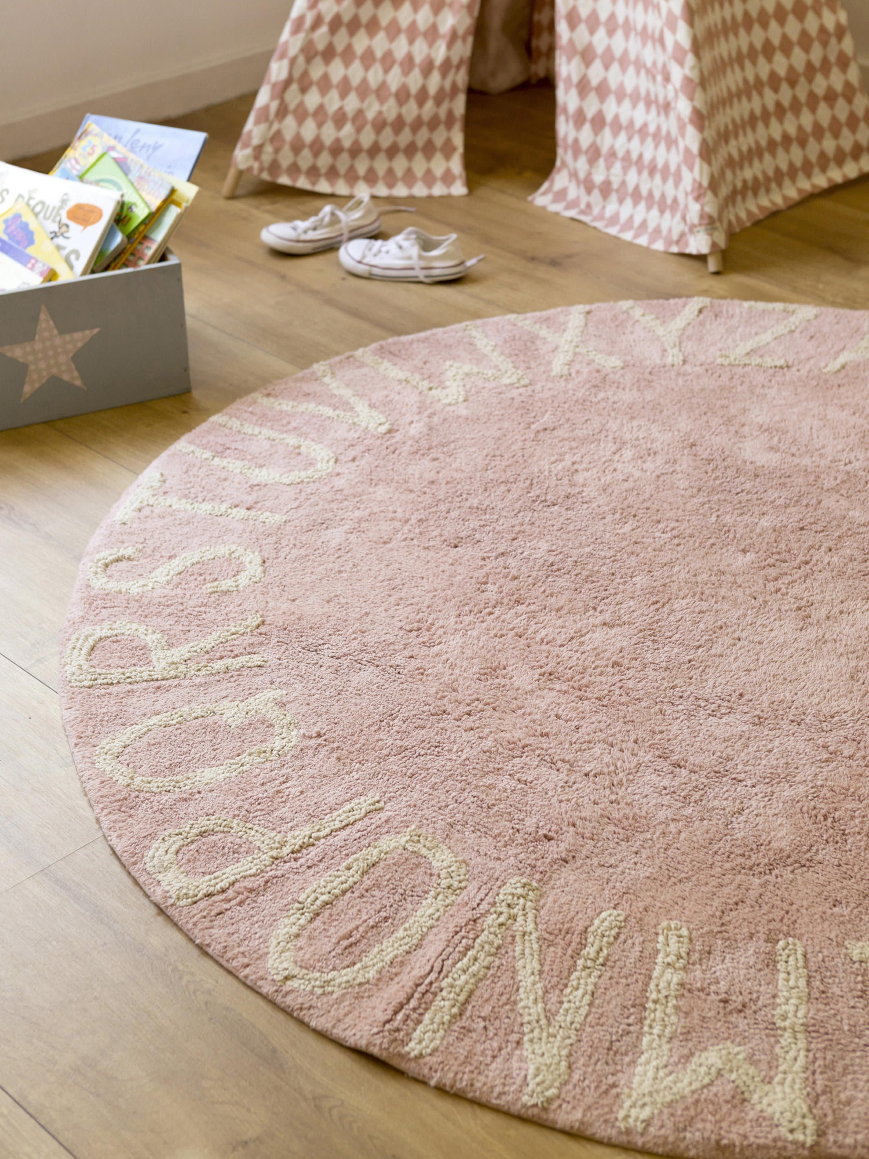 Rond kindervloerkleed ABC met lettermotief