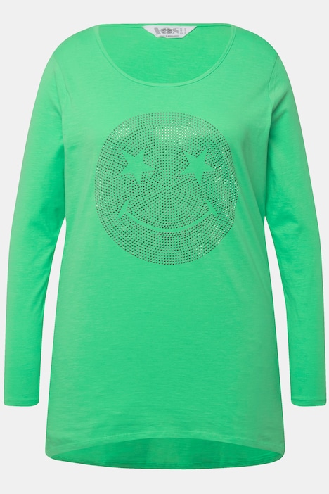 Longshirt, oversized, Smiley, V-Ausschnitt, Langarm