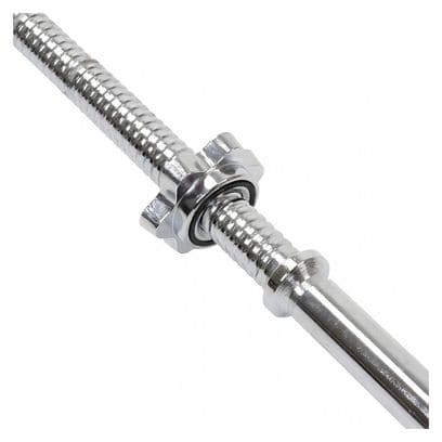Barre d'haltère longue 140 cm diamètre 30 mm acier chromé avec 2 fermoirs en forme d étoile poignées antidérapantes barre de musculation haltérophilie 01_0000025